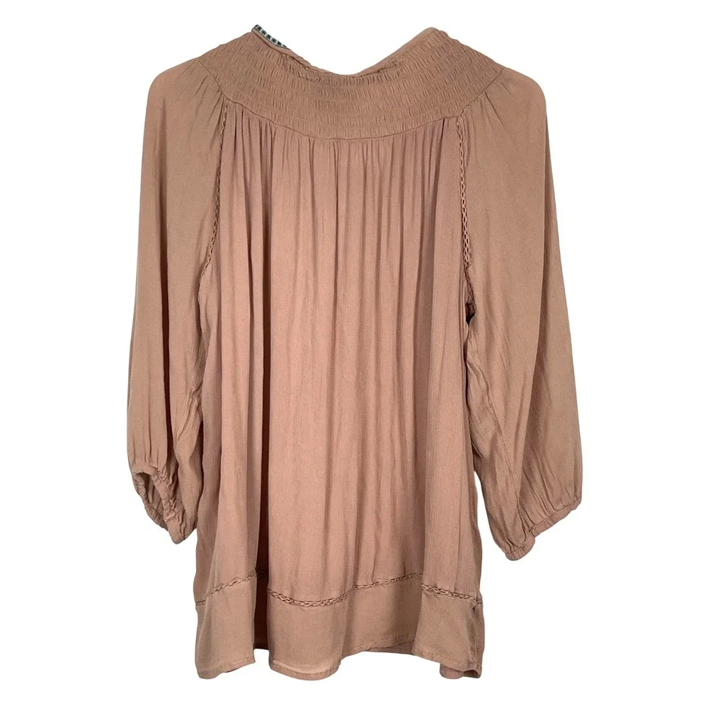 Knox Rose Blouse Womens XL Pink Excellent Smocked Boho 3/4 Sleeve Rayon Top - Picture 3 of 15